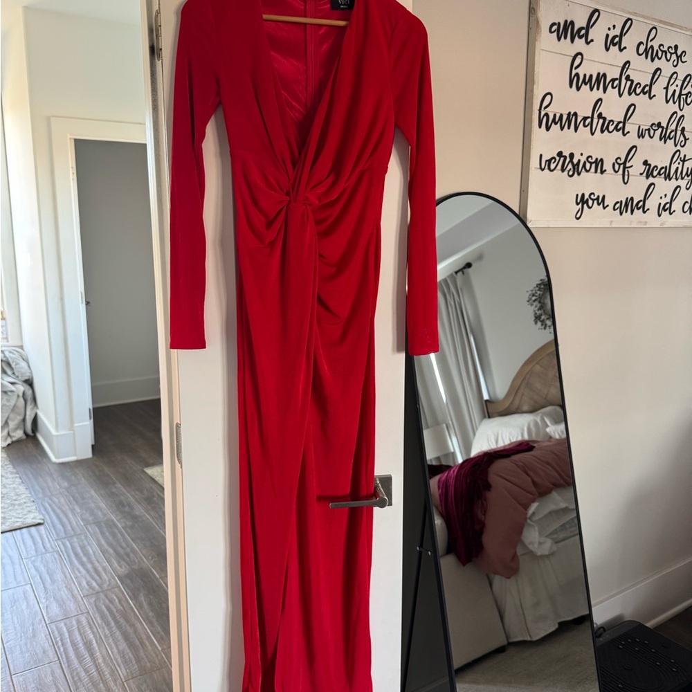 Vici Vibrant Red Long Sleeve Dress